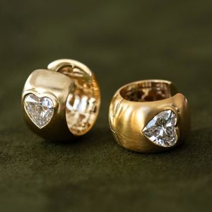 Golden Solitaire Heart Cut White Sapphire Hoop Earrings