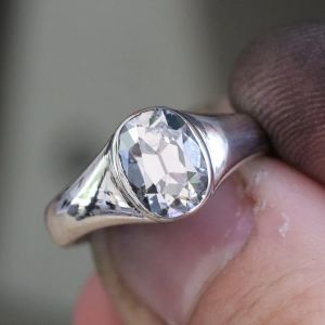 Bezel Solitaire Cushion Cut White Sapphire Engagement Ring