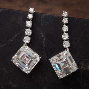 Asscher & Round Cut White Sapphire Drop Earrings