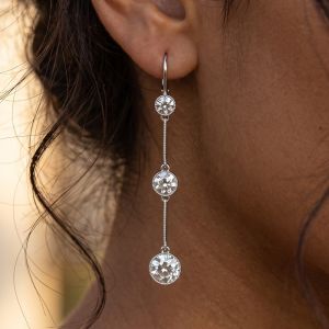 Bezel Milgrain Round Cut White Sapphire Drop Earrings