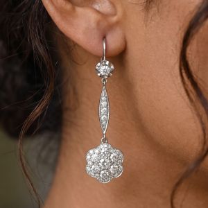 Halo Round Cut White Sapphire Drop Earrings