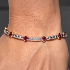 Two Tone Oval & Round Cut Ruby & White Sapphire Tennis Bracelet