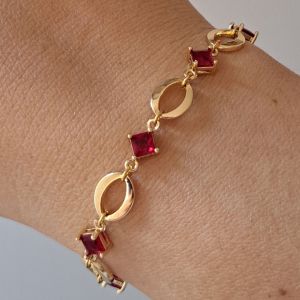 Golden Princess Cut Ruby Sapphire Tennis Bracelet