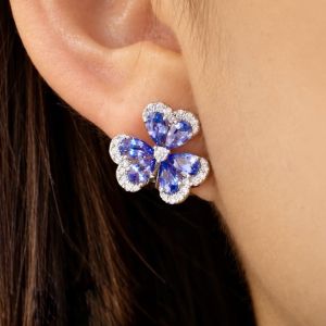 Floral Pear & Round Cut Tanzanite & White Sapphire Stud Earrings