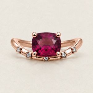 Rose Gold Cushion & Round Cut Ruby & White Sapphire Engagement Ring