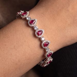 Halo Pear & Round Cut Ruby & White Sapphire Tennis bracelet