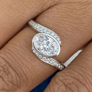 Bezel Oval & Round Cut White Sapphire Engagement Ring
