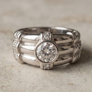 Bezel Round Cut White Sapphire Engagement Ring