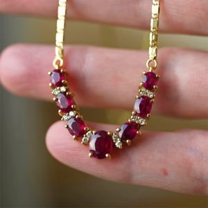 Golden Oval Cut Ruby & White Sapphire Pendant Necklace