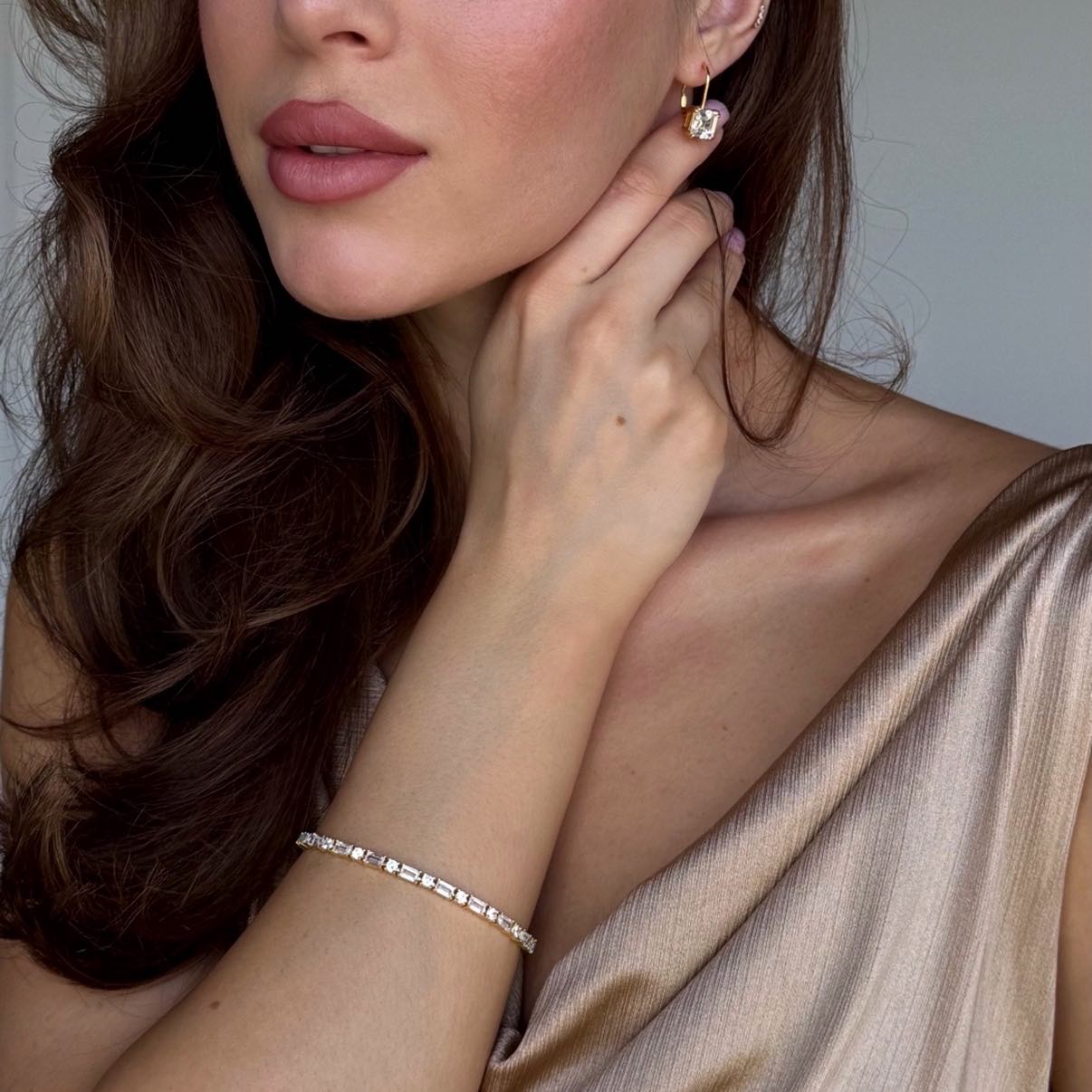 Golden Round & Baguette Cut White Sapphire Tennis Bracelet