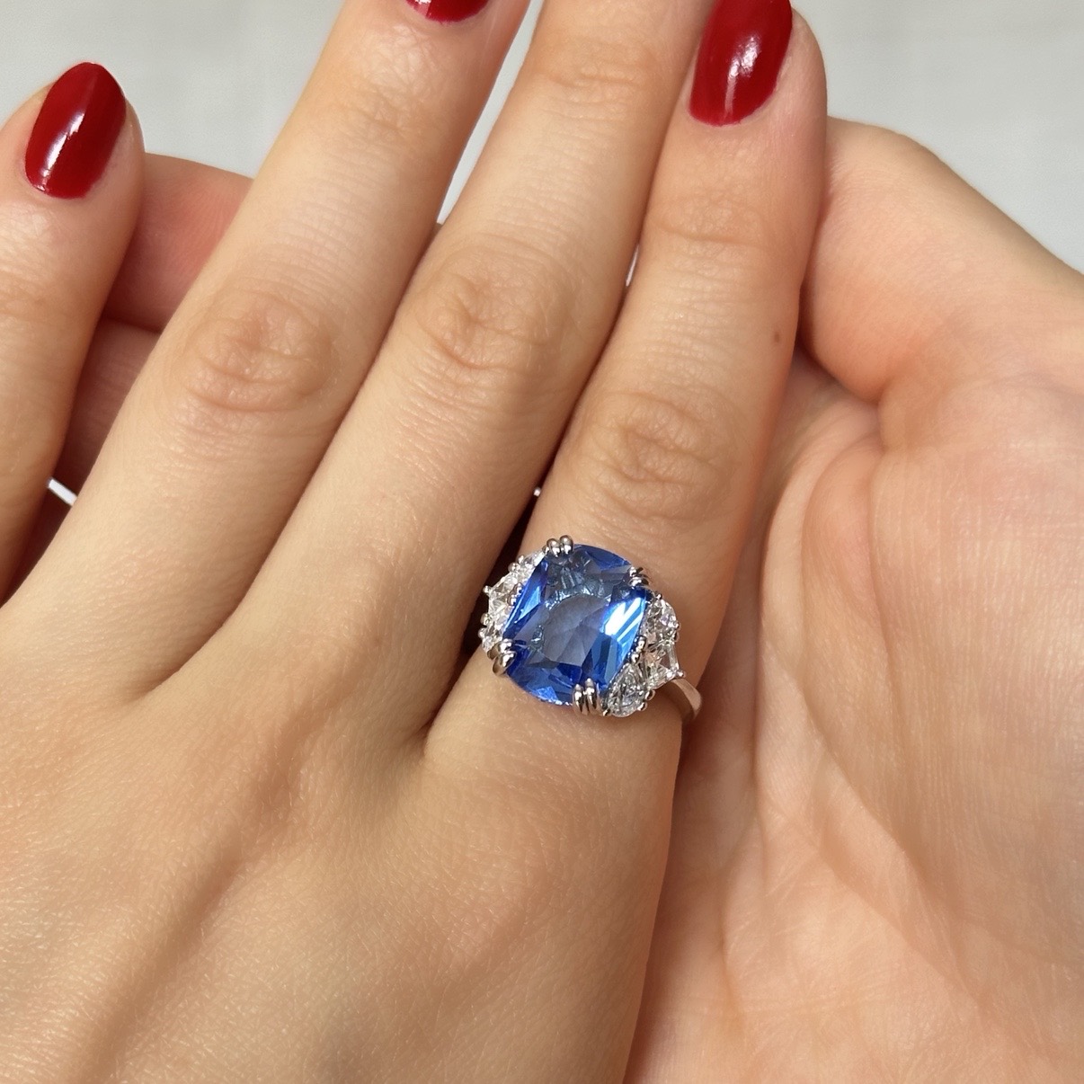 Double Prong Cushion Cut Blue Sapphire Engagement Ring