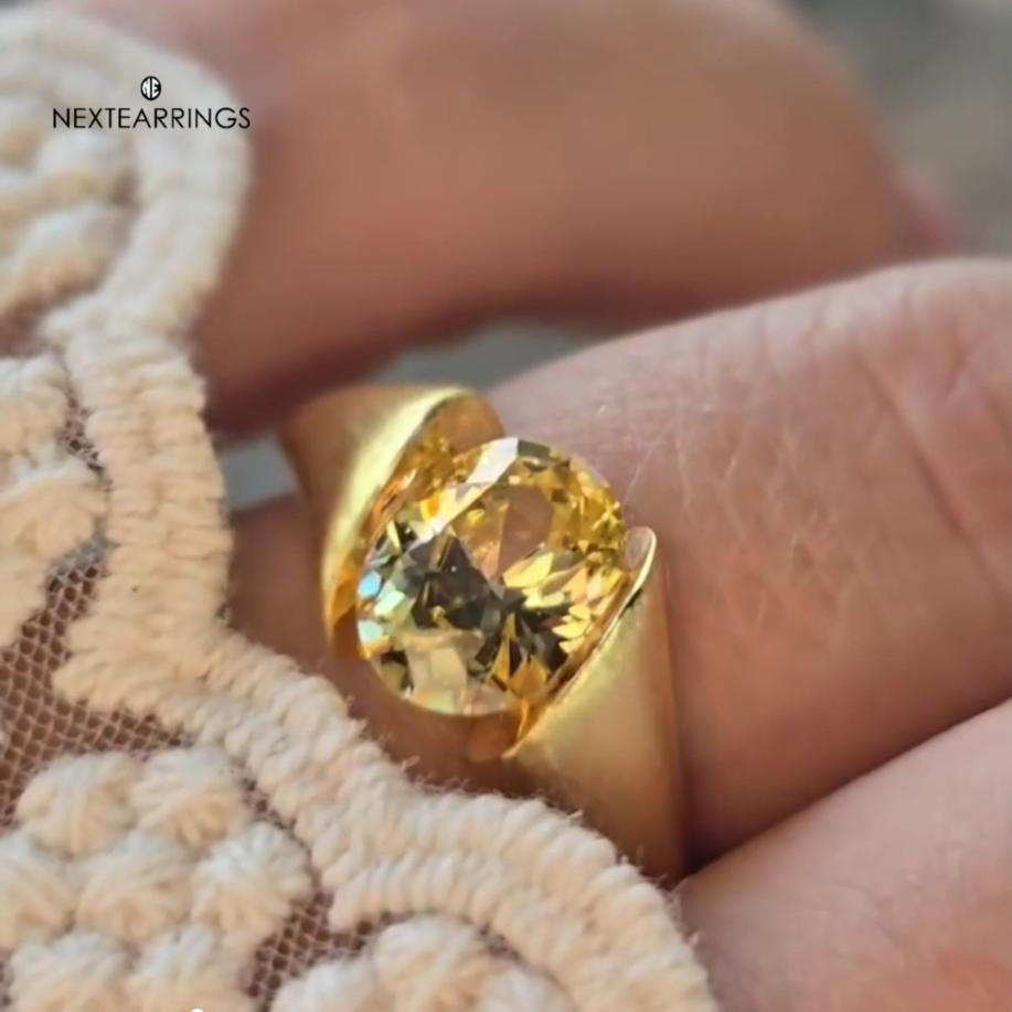 Golden Oval Cut Yellow Topaz Sapphire Solitaire Engagement Ring
