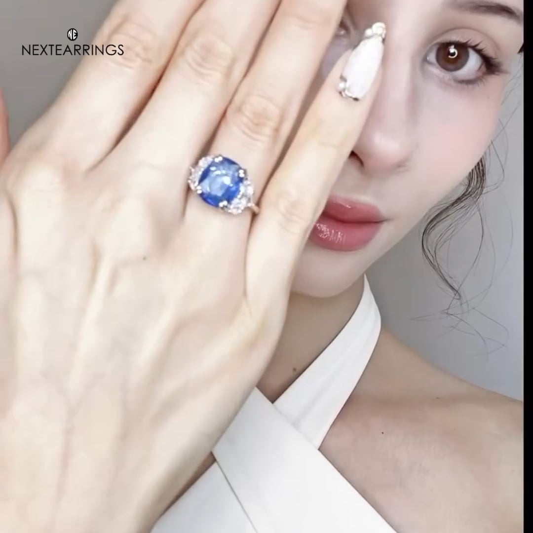 Double Prong Cushion Cut Blue Sapphire Engagement Ring