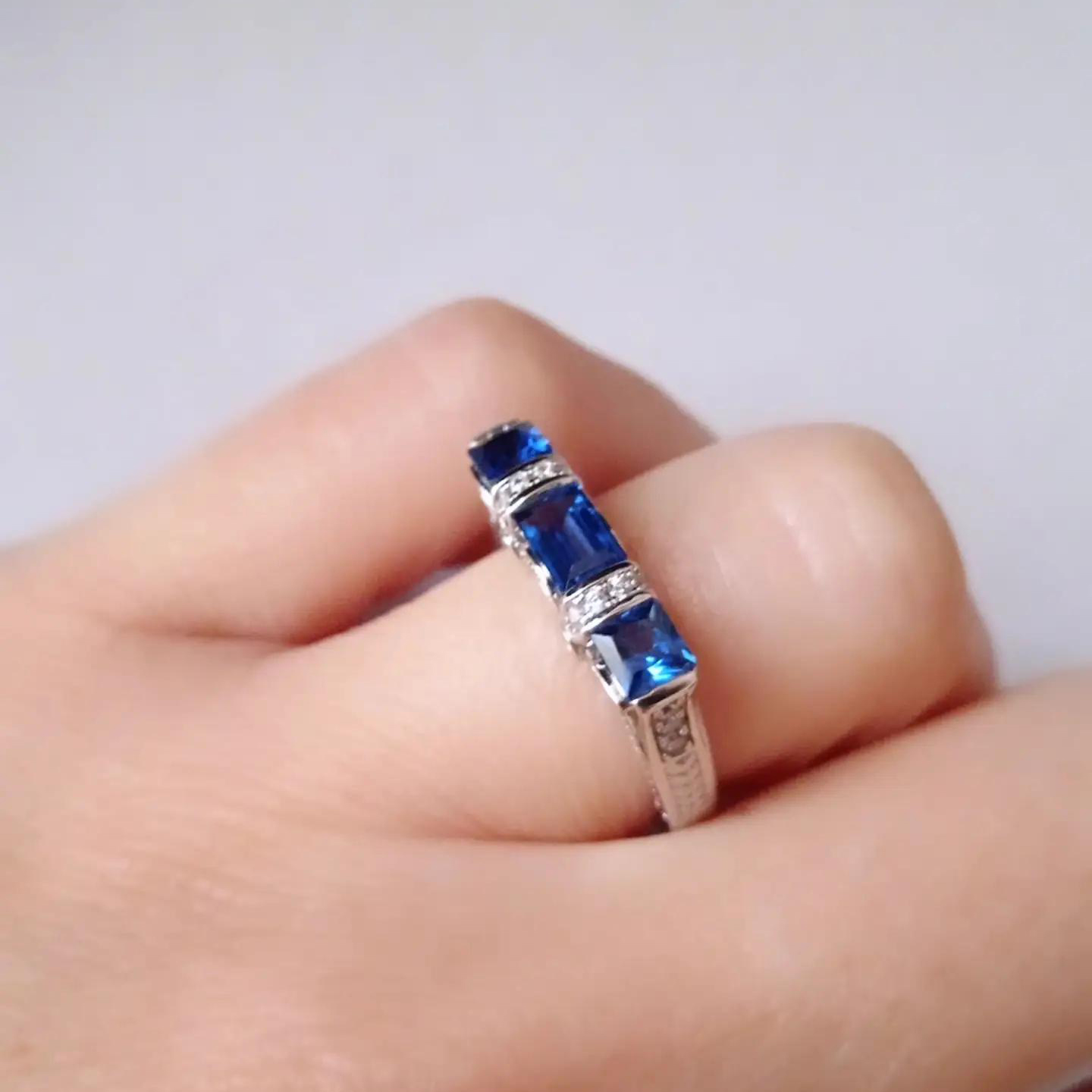 Art Deco Emerald & Asscher Cut Blue & White Sapphire Engagement Ring