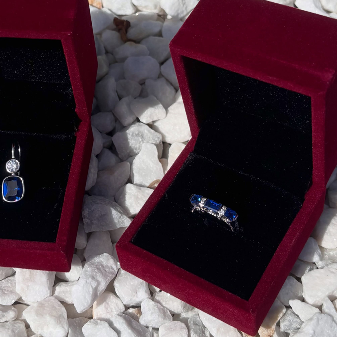 Art Deco Emerald & Asscher Cut Blue & White Sapphire Engagement Ring