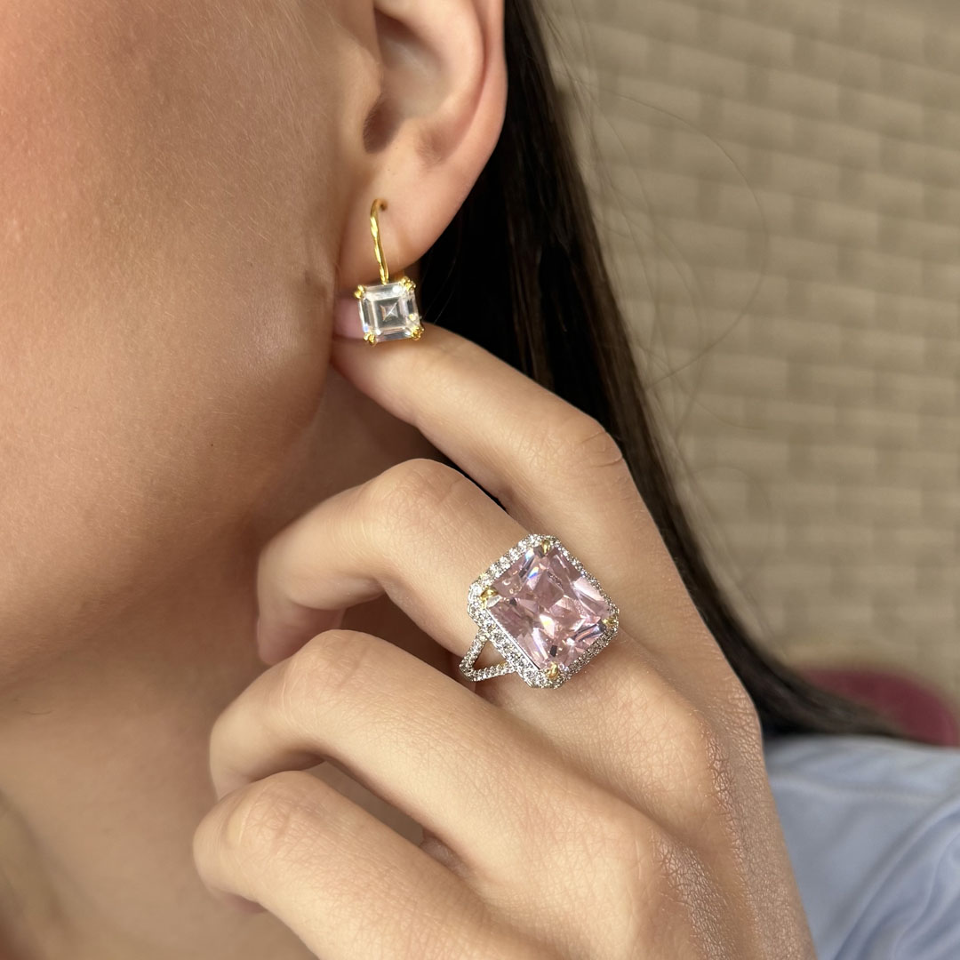 Split Shank Halo Radiant Cut Pink Sapphire Engagement Ring