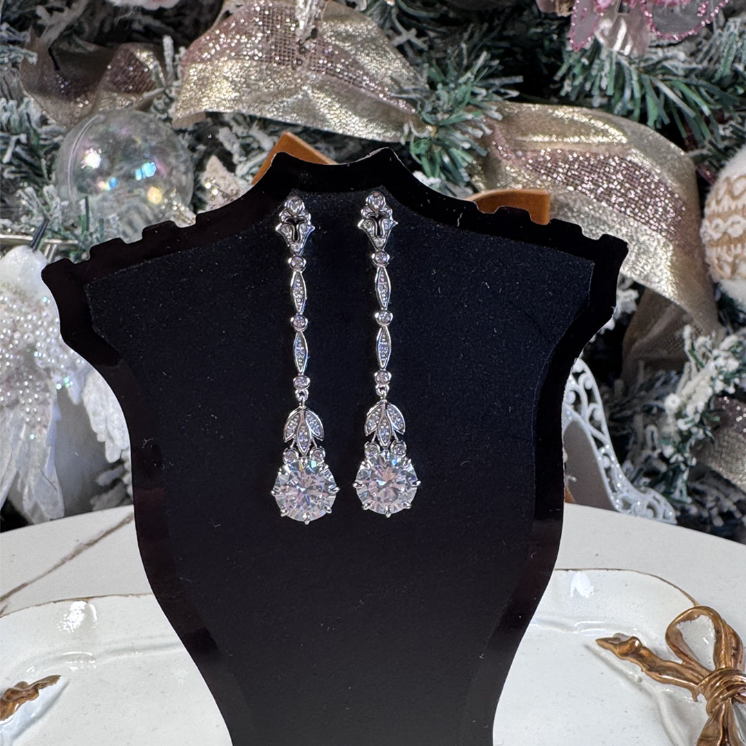 Vintage White Sapphire Round Cut Drop Earrings For Women