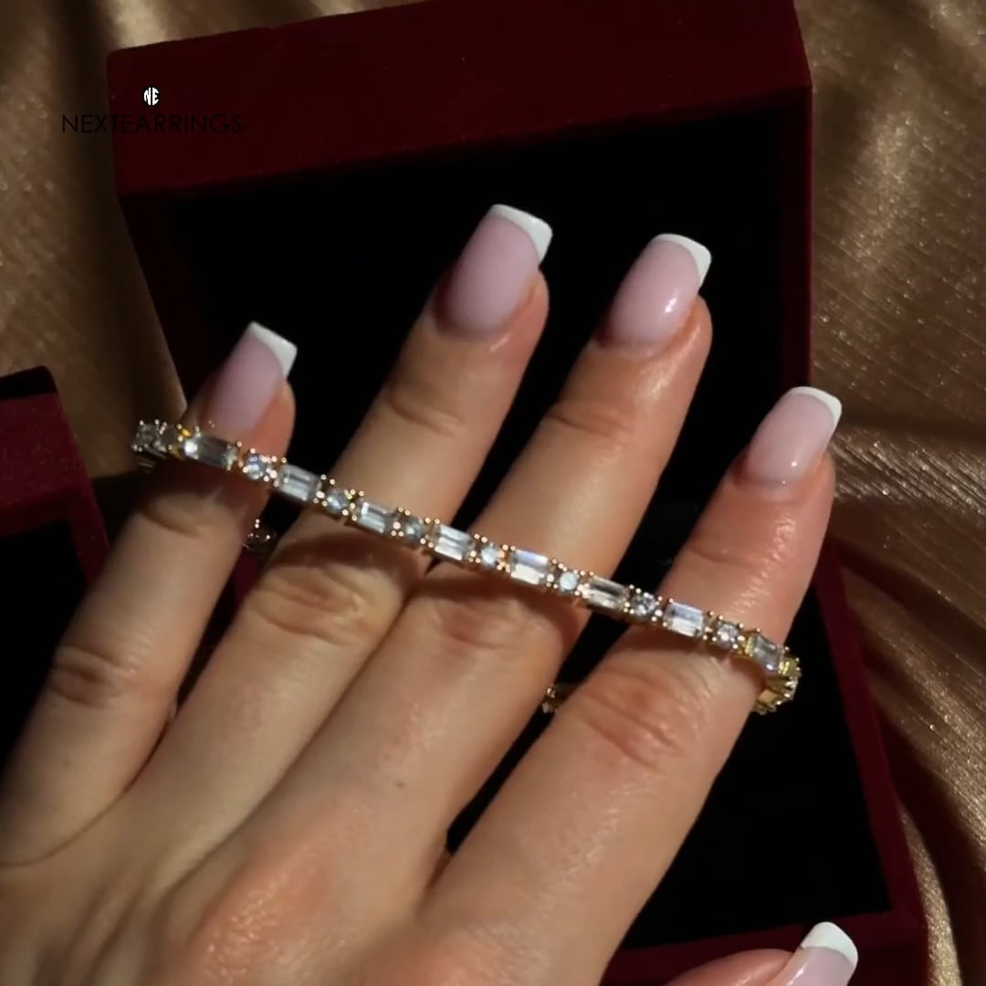 Golden Round & Baguette Cut White Sapphire Tennis Bracelet