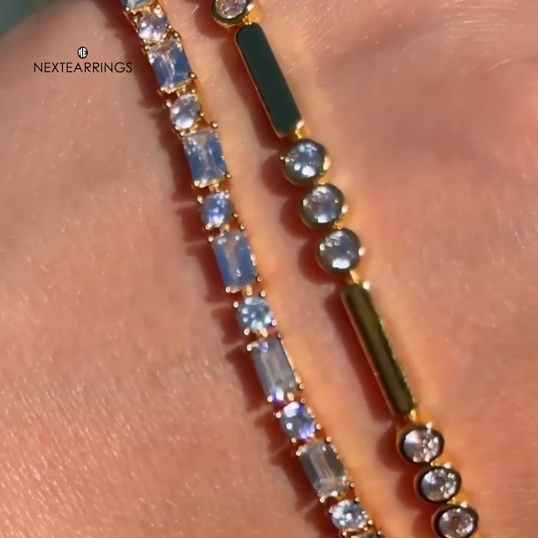 Bezel Golden Round Cut White Sapphire Tennis Bracelet For Women