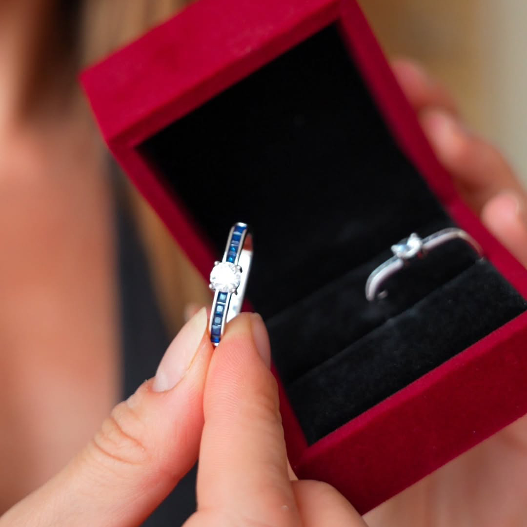 Classic Blue & White Sapphire Round & Princess Cut Hoop Earrings For Women