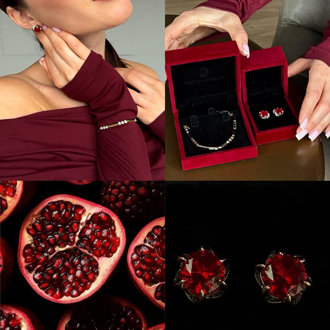 Unique Rose Gold Ruby Sapphire Round Cut Stud Earrings For Women